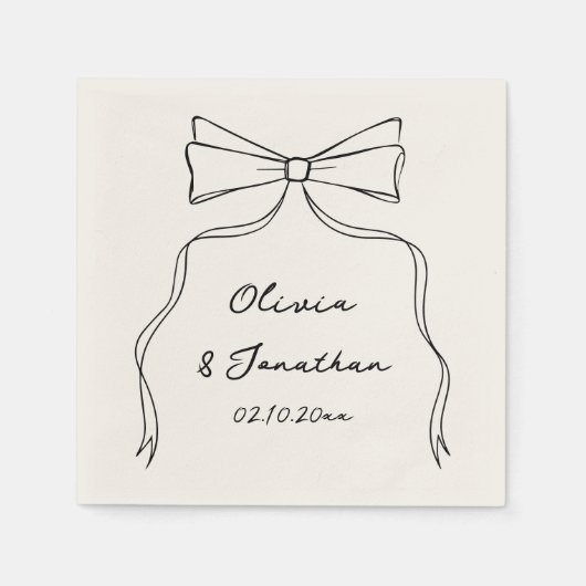 Black Bow Hand Drawn Quirky Wedding Serviette (Vorderseite)