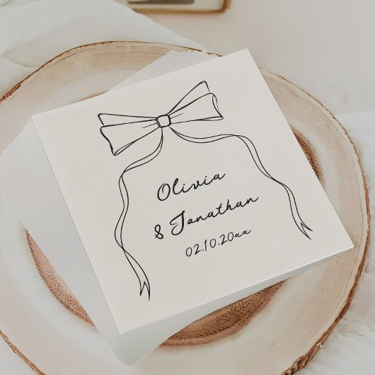 Black Bow Hand Drawn Quirky Wedding Serviette