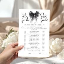 Black Bow He said She said Bridal Shower Game