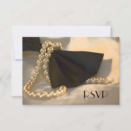Black Bow Krawatte and White Pearls Wedding RSVP C (Vorderseite)