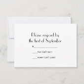 Black Bow Krawatte and White Pearls Wedding RSVP C (Rückseite)