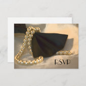 Black Bow Krawatte and White Pearls Wedding RSVP C (Vorne/Hinten)