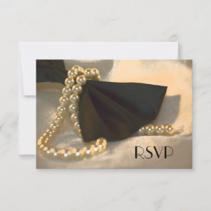 Black Bow Krawatte and White Pearls Wedding RSVP C Karte