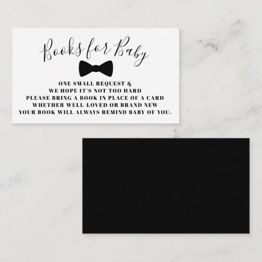 Black Bow Krawatte Books for Baby Book Request Car Begleitkarte (Vorne/Hinten)