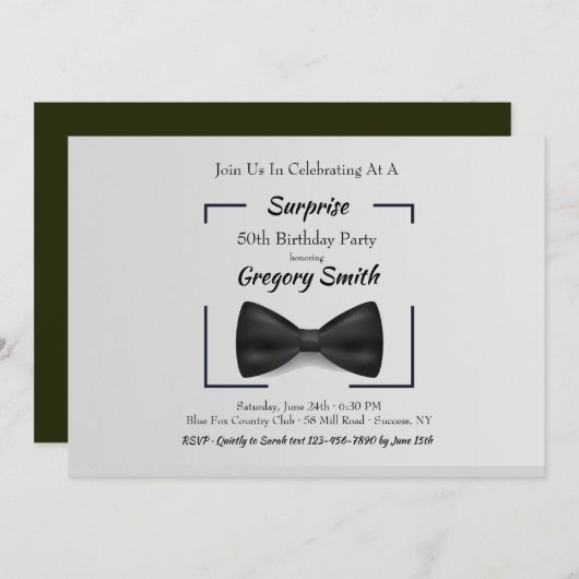 Black Bow Krawatte Geburtstag Einladung (Vorne/Hinten)