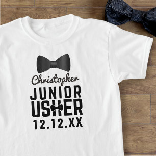 Black Bow Krawatte Junior Usher Attendant White T T-Shirt