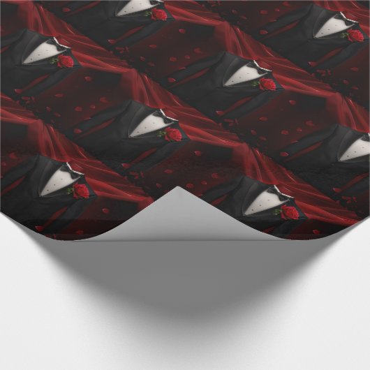 Black Bow Krawatte mit Rote Rose Tuxedo Geschenkpapier (Ecke)