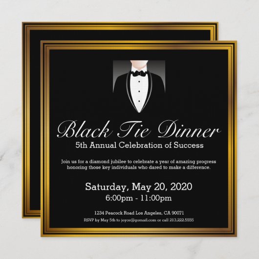 Black Bow Krawatte Tuxedo Abendessen Einladung (Vorne/Hinten)