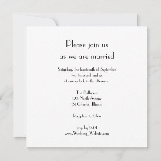 Black Bow Krawatte und White Pearls Hochzeit Einladung (Rückseite)