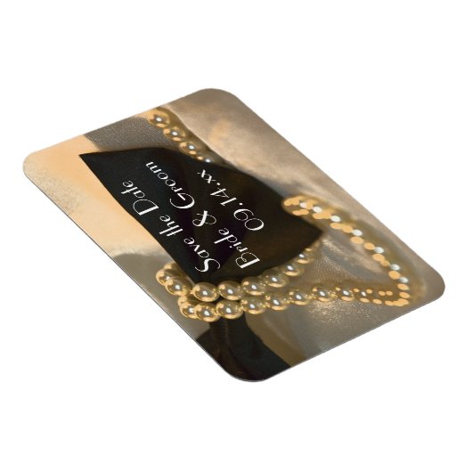Black Bow Krawatte White Pearls Hochzeit Speichern Magnet (Rechte Seite)