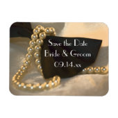 Black Bow Krawatte White Pearls Hochzeit Speichern Magnet (Horizontal)