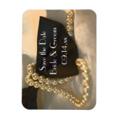 Black Bow Krawatte White Pearls Hochzeit Speichern Magnet (Vertikal)