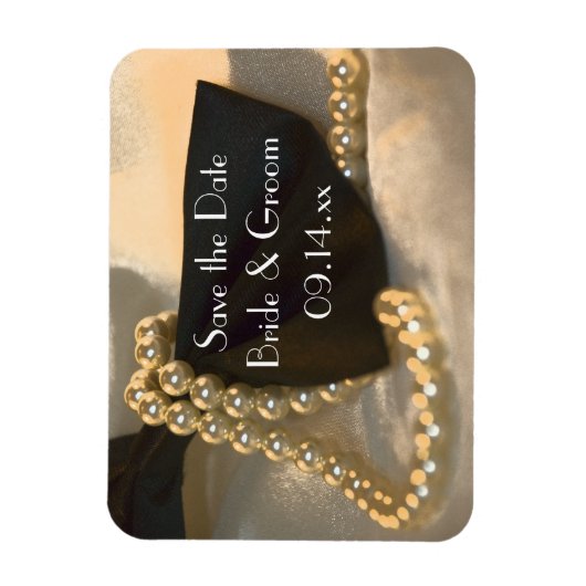 Black Bow Krawatte White Pearls Hochzeit Speichern Magnet (Vertikal)