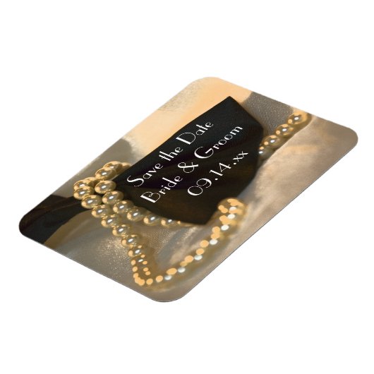 Black Bow Krawatte White Pearls Hochzeit Speichern Magnet (Linke Seite)