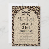 Black Bow Leopard Cheetah Birthday Invitation Einladung (Vorderseite)