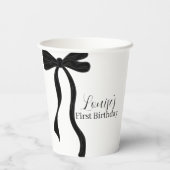 Black Bow Minimalist 1st Birthday Party Pappbecher (Rückseite)