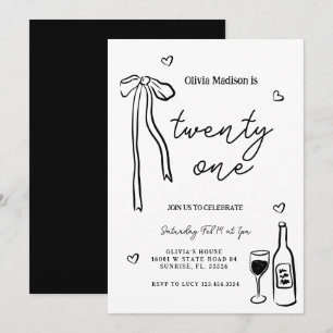 Black Bow Minimalistisch 21. Geburtstag Party Einladung