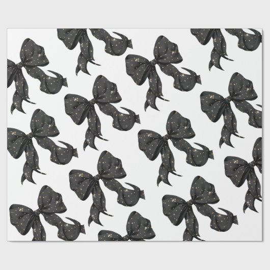 Black Bow mit Gold Glitzer Glamour Geschenkpapier (Flach)