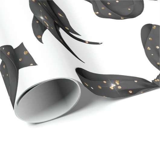 Black Bow mit Gold Glitzer Glamour Geschenkpapier (Rolleneckpunkt)