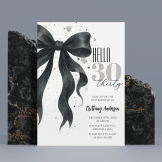 Black Bow Modern 30th Birthday Einladung