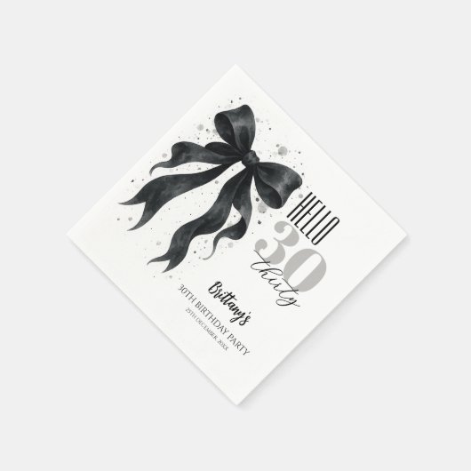 Black Bow Modern 30th Birthday  Serviette (Ecke)