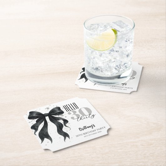 Black Bow Modern 30th Birthday  Untersetzer (Vor Ort)