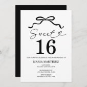 Black Bow Modern Minimalistisch Sweet 16 Geburtsta Einladung (Vorne/Hinten)
