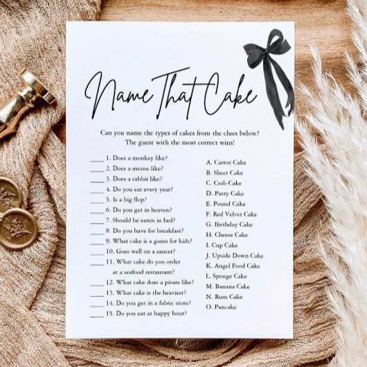 Black Bow Name jenes Cake Brautparty Game Einladung