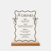 Black Bow Old Money Wedding Bar Drink Menu Acrylschild (Vorderseite)