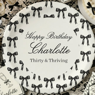 Black Bow Pattern Birthday Black and White Vintage Pappteller