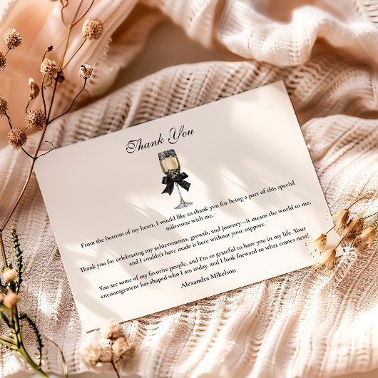 Black Bow Pearl Champagne Graduation Dankeskarte