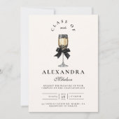 Black Bow Pearl Champagne Graduation Einladung (Vorderseite)