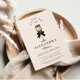 Black Bow Pearl Champagne Graduation Einladung