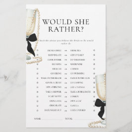 Black Bow Pearls & Prosecco Bridal Shower Game Briefpapier