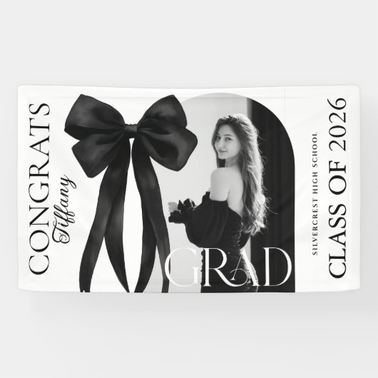 Black Bow Photo Graduation Banner (Horizontal)