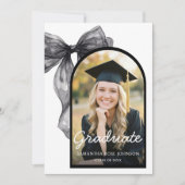 Black Bow Photo Graduation Einladung (Vorderseite)