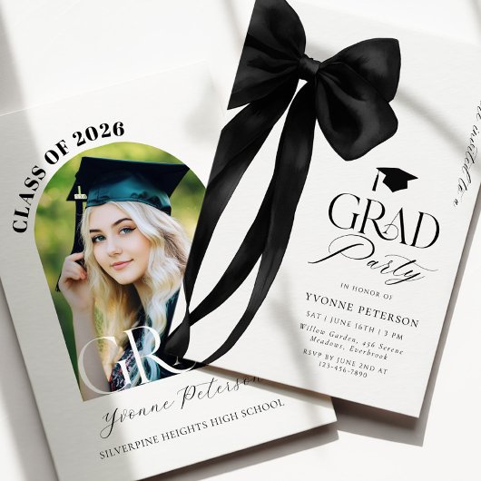 Black Bow Photo Graduation Invitation Einladung