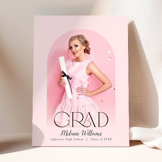 Black Bow Pink Grad Party Einladung