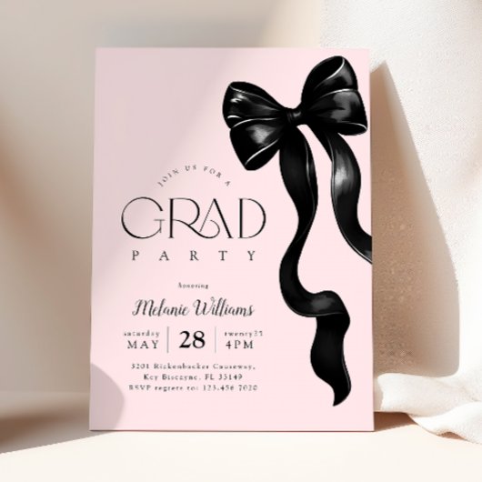 Black Bow Pink Grad Party Einladung