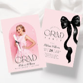 Black Bow Pink Grad Party Einladung