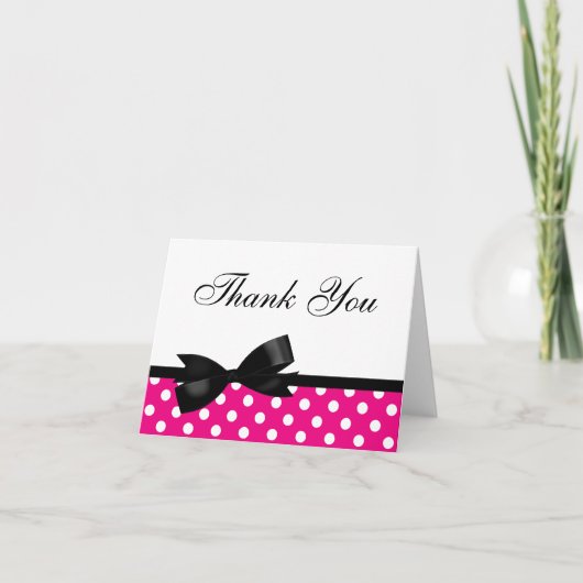 Black Bow Pink Polka Dots Danke (Vorderseite)