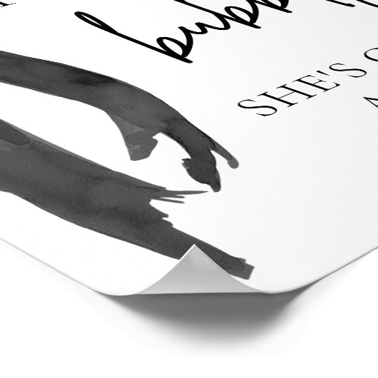 Black Bow Pop The Bubbly She's Getting Hubby Sign Poster (Ecke)