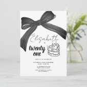 Black Bow Ribbon 21. Geburtstag Einladung (Stehend Vorderseite)