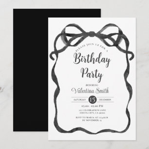 Black Bow Ribbon Coquette Geburtstag Einladung