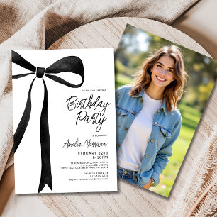 Black Bow Ribbon Foto Geburtstagsparty Einladung