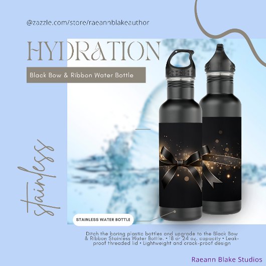 Black Bow & Ribbon Stainless Water Bottle Edelstahlflasche