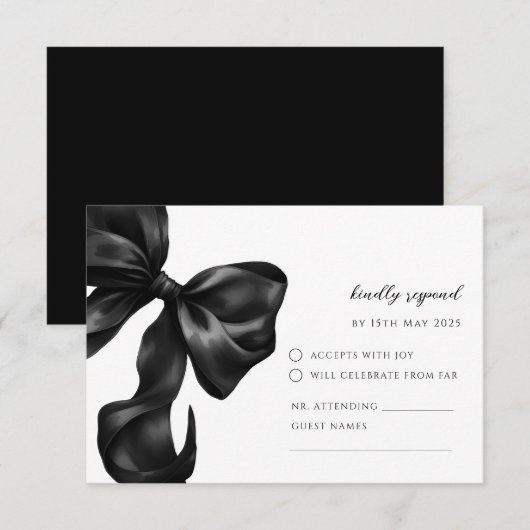 Black Bow RSVP Response Card Karte (Vorne/Hinten)