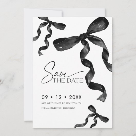Black Bow Save the Date Einladung (Vorderseite)