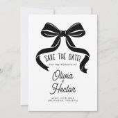 Black Bow Save the Date Modern Wedding Einladung (Vorderseite)