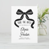 Black Bow Save the Date Modern Wedding Einladung (Stehend Vorderseite)